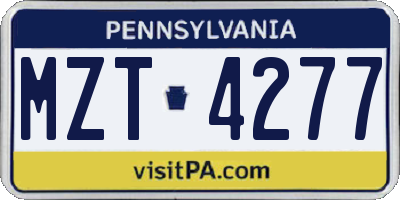 PA license plate MZT4277