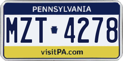 PA license plate MZT4278