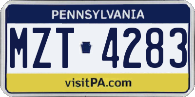 PA license plate MZT4283
