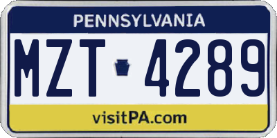 PA license plate MZT4289