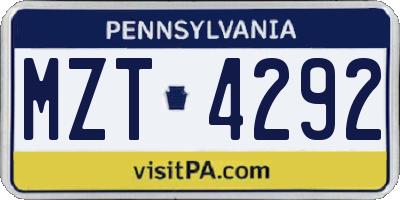 PA license plate MZT4292