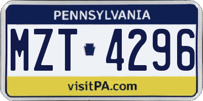 PA license plate MZT4296