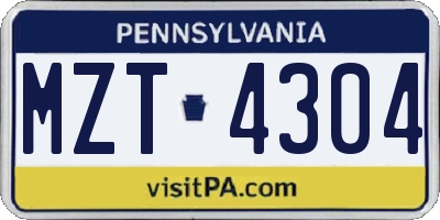 PA license plate MZT4304