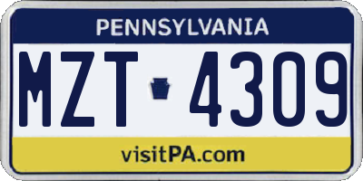 PA license plate MZT4309
