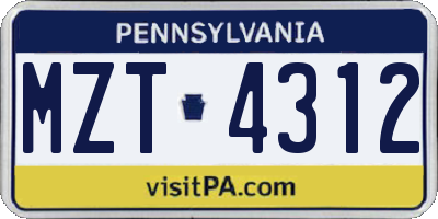 PA license plate MZT4312