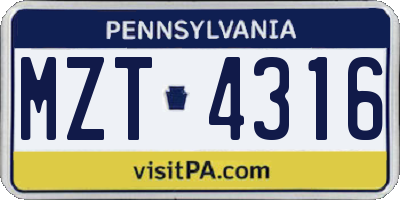 PA license plate MZT4316