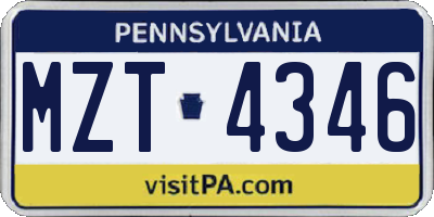 PA license plate MZT4346