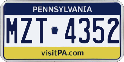 PA license plate MZT4352