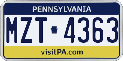 PA license plate MZT4363