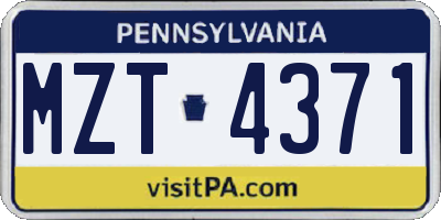 PA license plate MZT4371