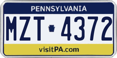 PA license plate MZT4372