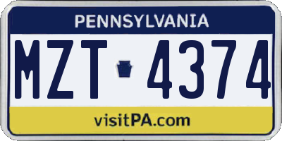 PA license plate MZT4374
