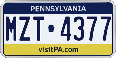 PA license plate MZT4377