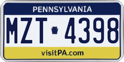 PA license plate MZT4398