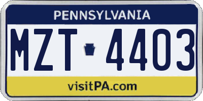 PA license plate MZT4403