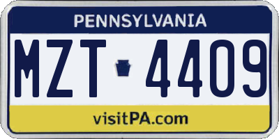 PA license plate MZT4409