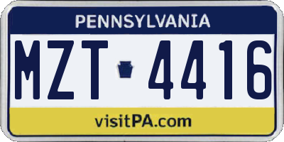 PA license plate MZT4416