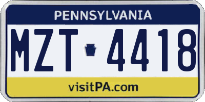 PA license plate MZT4418
