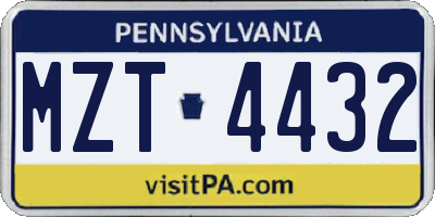 PA license plate MZT4432