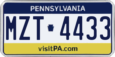 PA license plate MZT4433