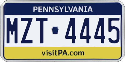 PA license plate MZT4445