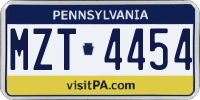 PA license plate MZT4454