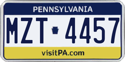 PA license plate MZT4457
