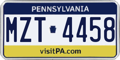 PA license plate MZT4458