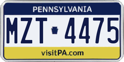 PA license plate MZT4475