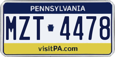 PA license plate MZT4478