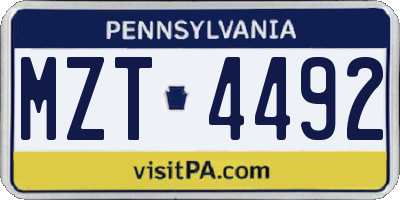 PA license plate MZT4492