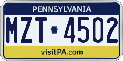 PA license plate MZT4502