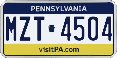 PA license plate MZT4504