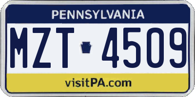 PA license plate MZT4509