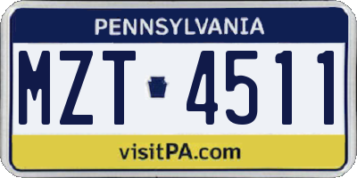 PA license plate MZT4511
