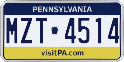 PA license plate MZT4514