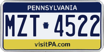 PA license plate MZT4522