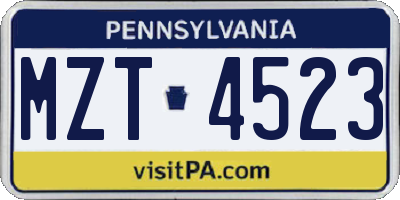 PA license plate MZT4523