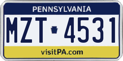 PA license plate MZT4531