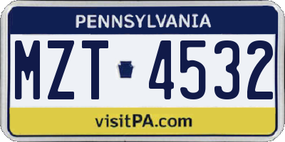 PA license plate MZT4532