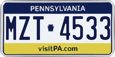 PA license plate MZT4533