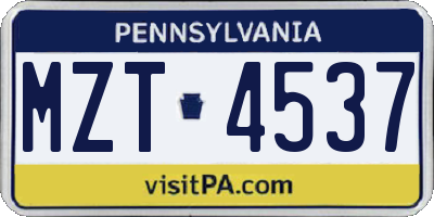PA license plate MZT4537
