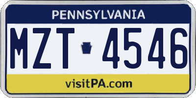 PA license plate MZT4546