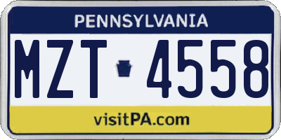 PA license plate MZT4558