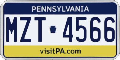 PA license plate MZT4566