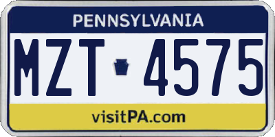 PA license plate MZT4575