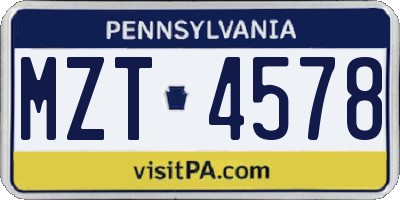 PA license plate MZT4578