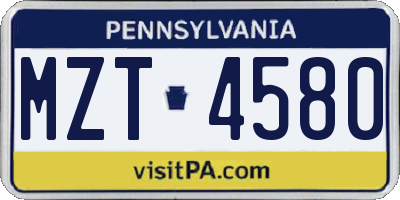 PA license plate MZT4580