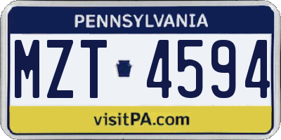 PA license plate MZT4594