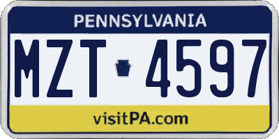 PA license plate MZT4597